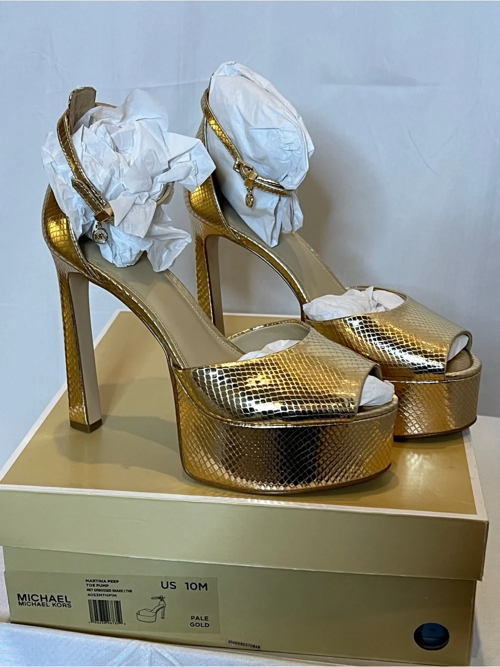 MICHAEL Michael Kors Martina Peep Toe Pump Embossed Snake Lthr Sz 10 MSRP $195